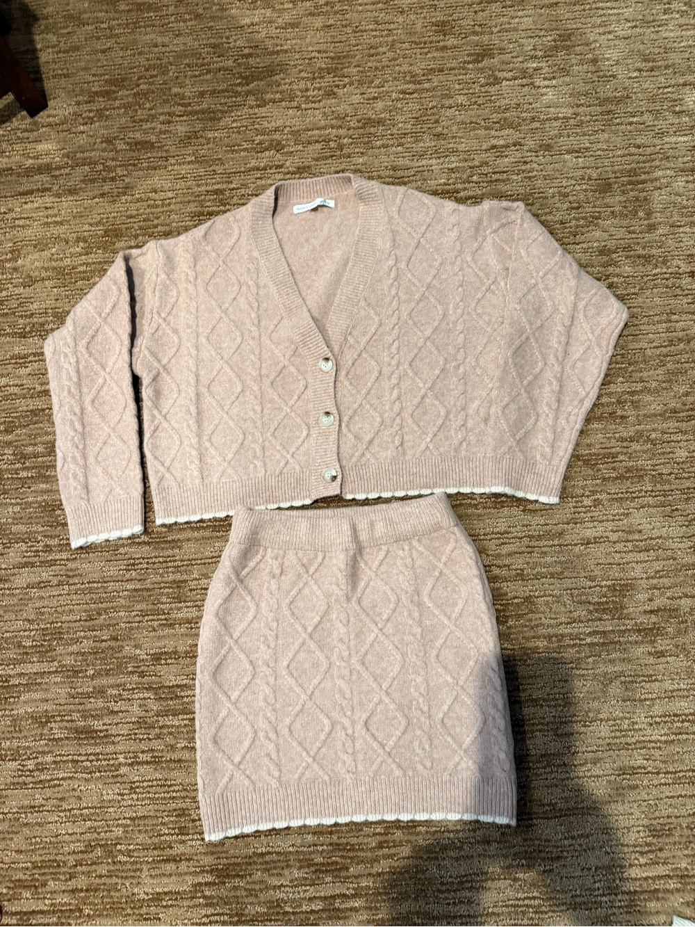 Altar'd State Blush Cable Knit Mini Skirt Set